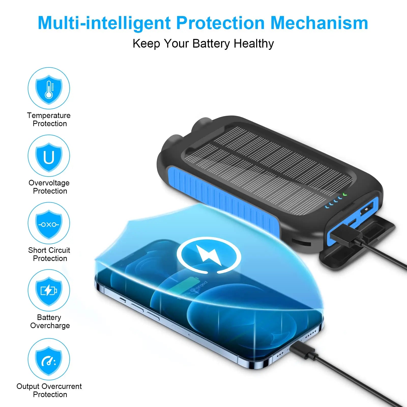 Solar Power Bank Rechargeable with 10000mAh LED Light