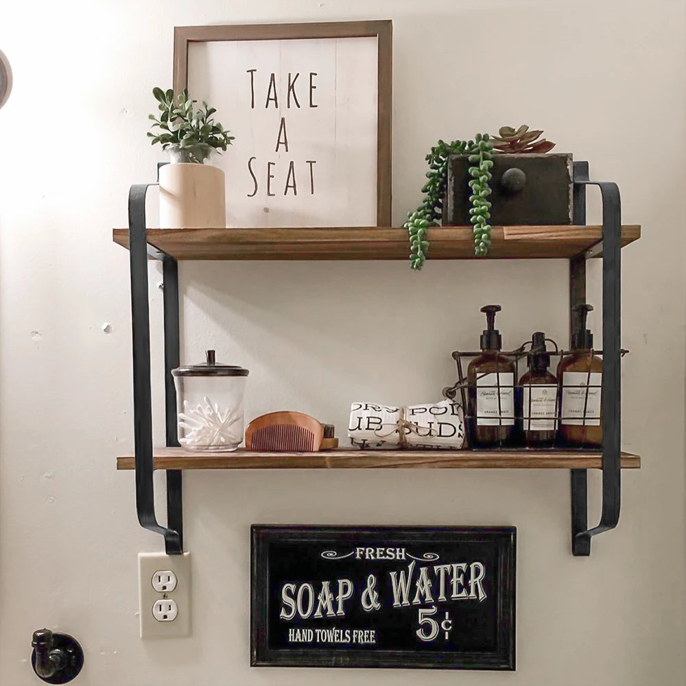 Rustic Industrial Pipe Wall Floating Shelf