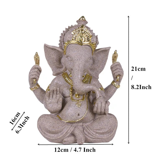 Ganesha Elephant God Statue in Sandstone or Resin (White). Perfect for meditation and home decor.