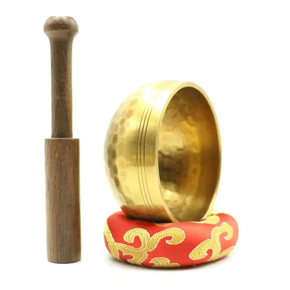 Tibetan Singing Bowls Meditation Sound Bowl  And Wooden Mallet Hand-Sewn Cushion Bowl Set F