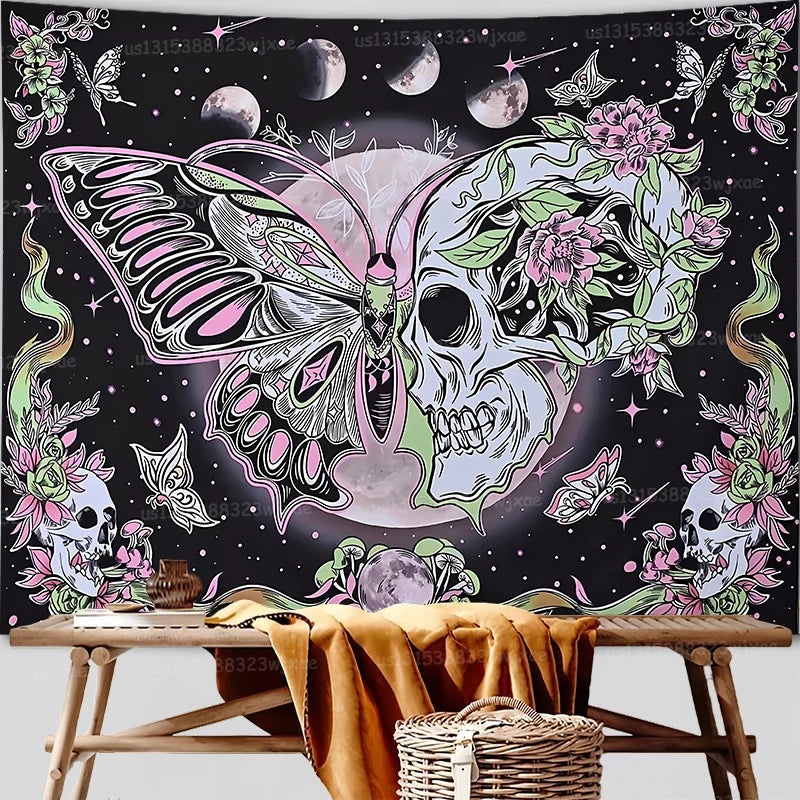 Gothic Butterfly Skull Tapestry, Multiple Sizes