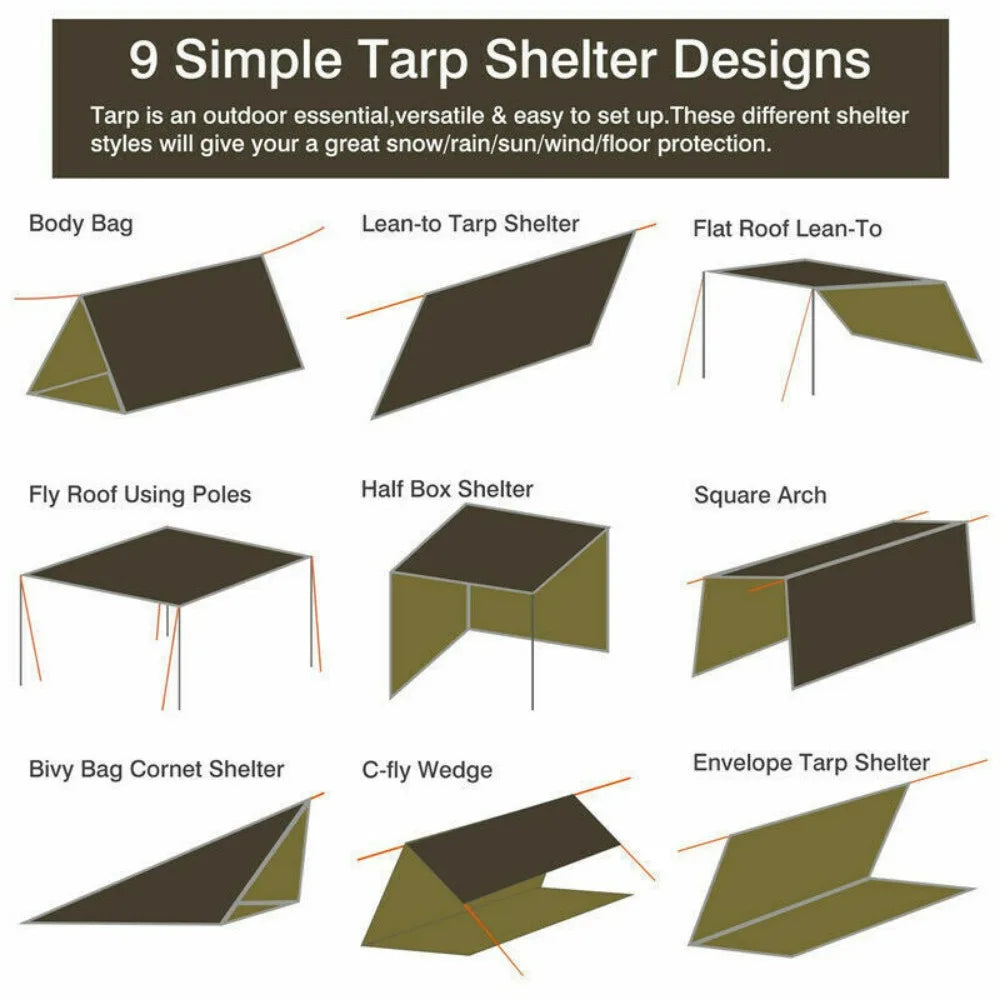 3Mx3M Camping Waterproof Tarp Shade with UV Coating