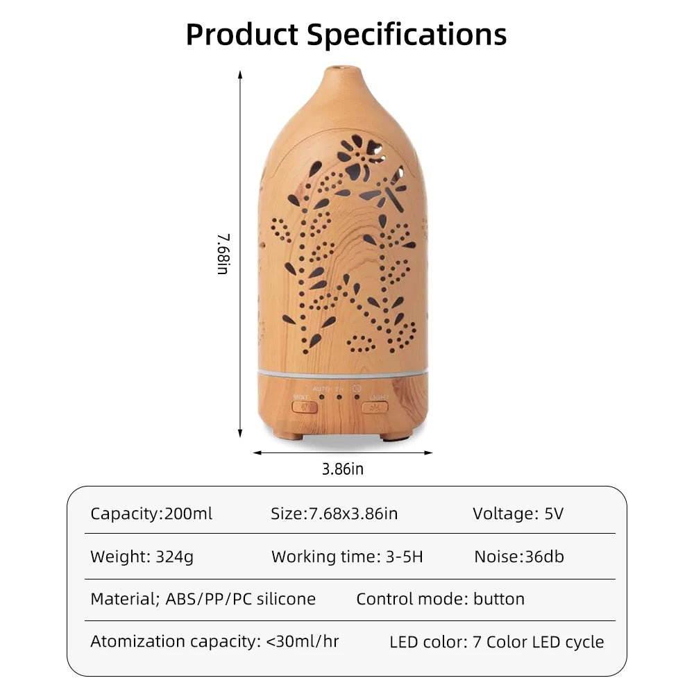 Lavender Hollow Ultrasonic Aromatherapy Diffuser with 7 Color LED Lights, Quiet function & Auto Shut Off