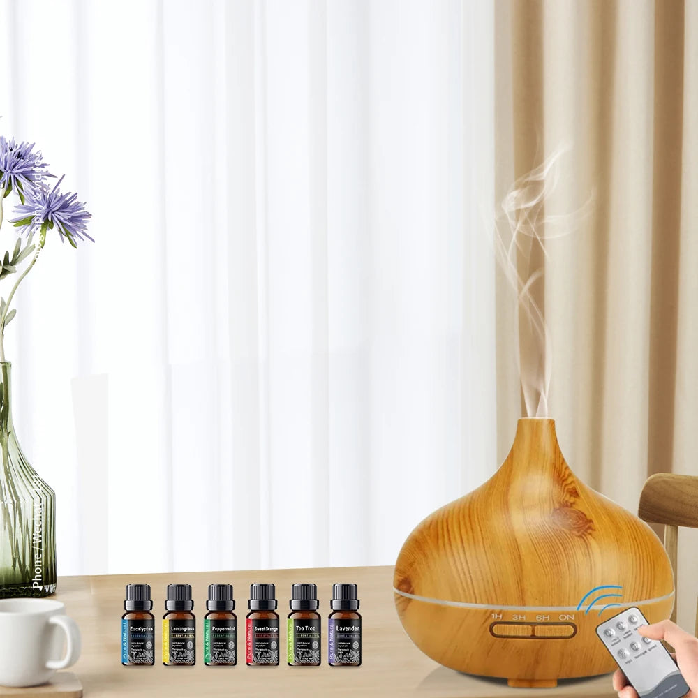 Wood Grain Aroma Diffuser with Remote Control & Timer  with 6 Oil Set