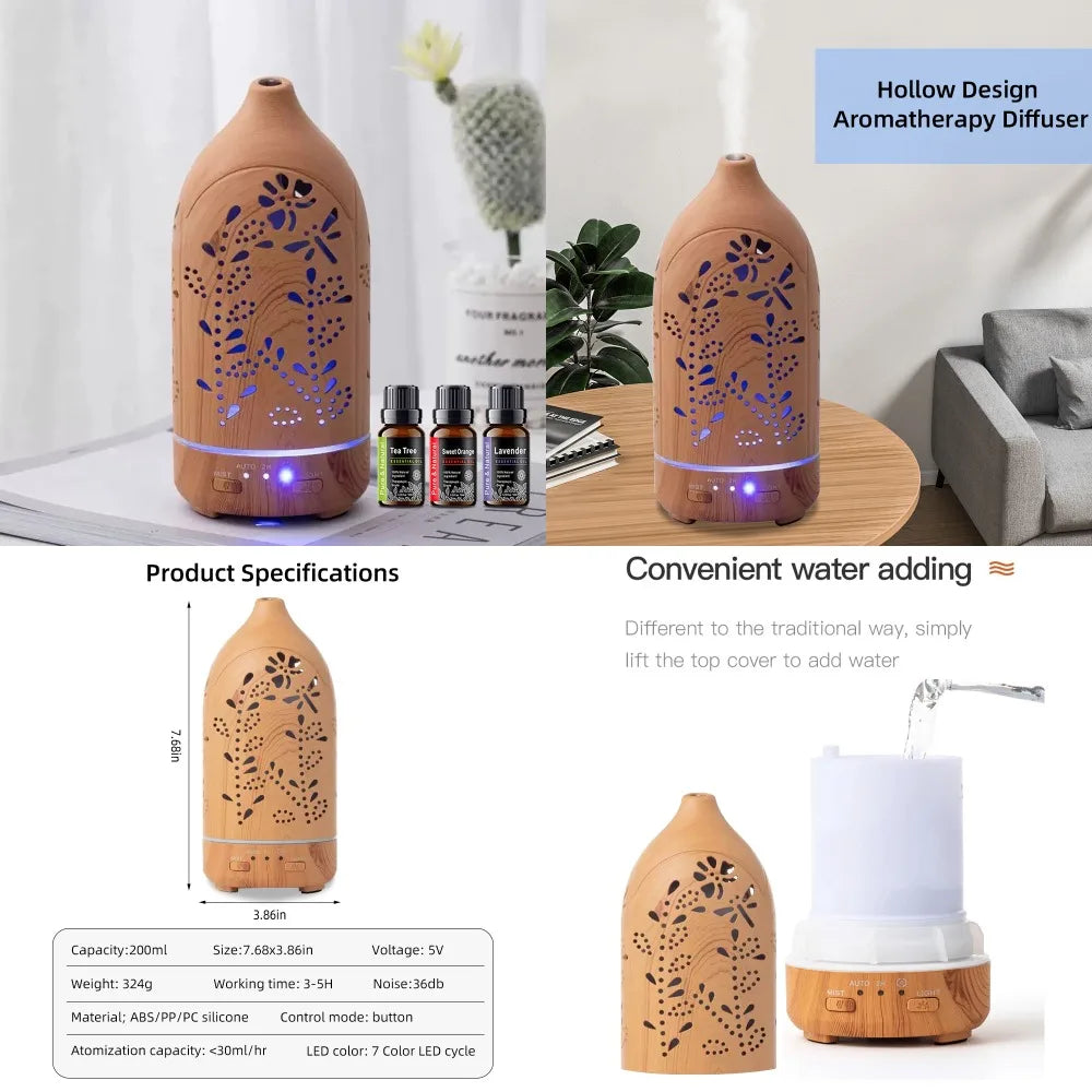 Lavender Hollow Ultrasonic Aromatherapy Diffuser with 7 Color LED Lights, Quiet function & Auto Shut Off