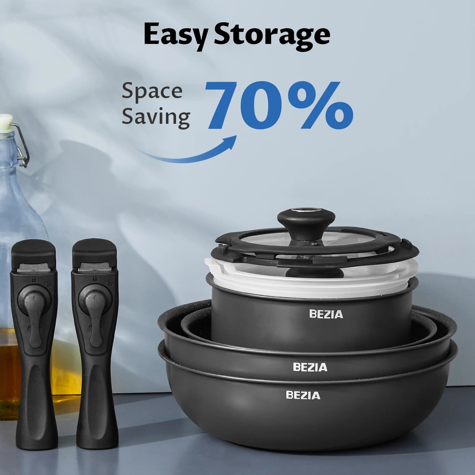 Induction Cookware Set 13 Pieces, Nonstick Pots and Pans Set with Removable Handles, Stackable Design for RV