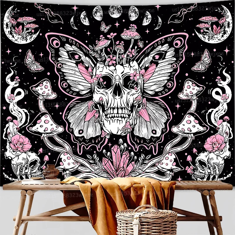Gothic Butterfly Skull Tapestry, Multiple Sizes