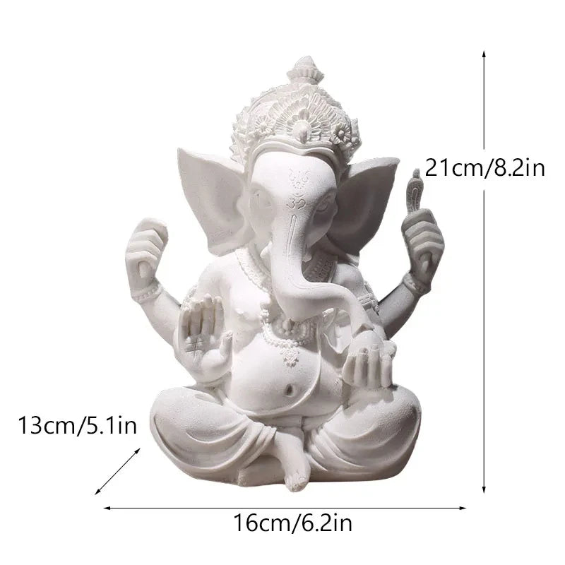 Ganesha Elephant God Statue in Sandstone or Resin (White). Perfect for meditation and home decor.