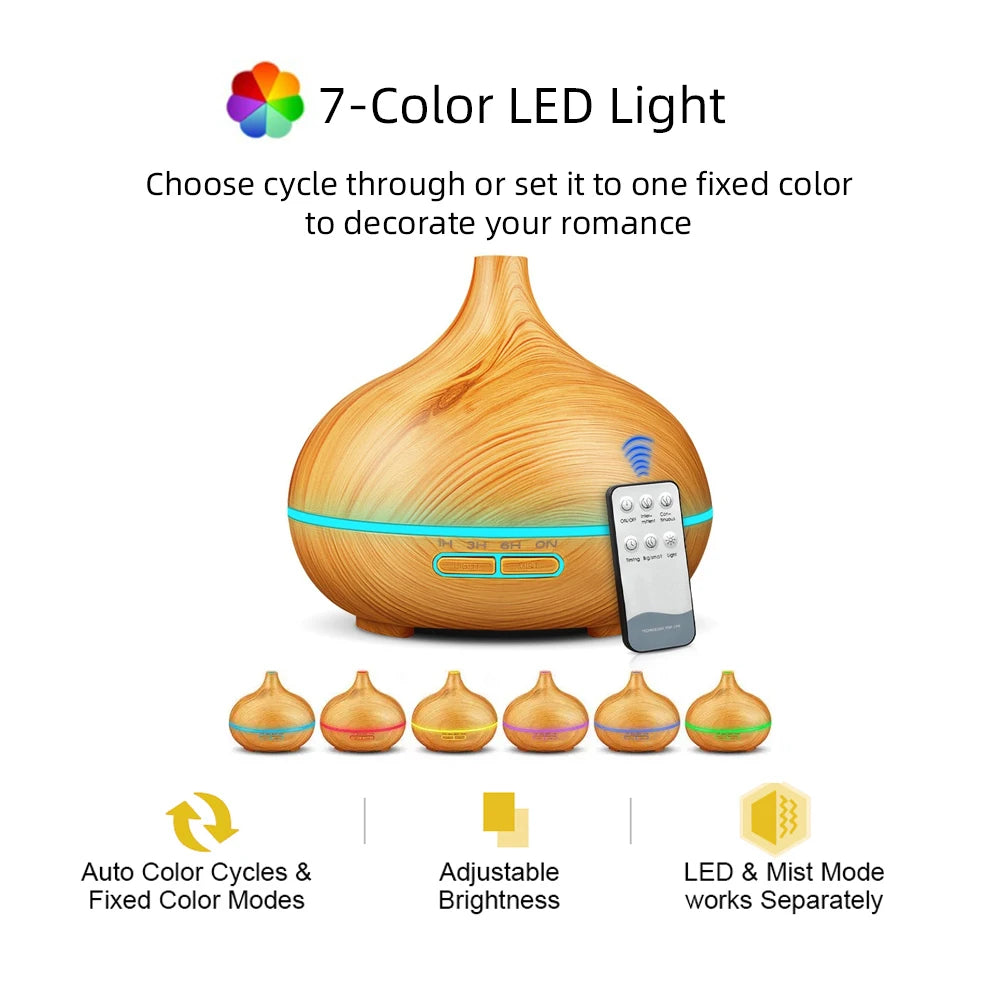 Wood Grain Aroma Diffuser with Remote Control & Timer  with 6 Oil Set