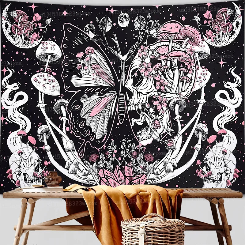 Gothic Butterfly Skull Tapestry, Multiple Sizes