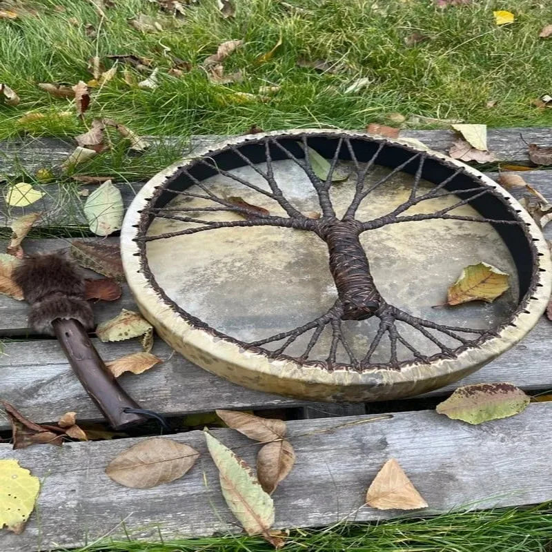 Shaman Drums 'Tree of life' Spirit Music Siberian Autumn Fountain Drum Wall Hanging Decoration Handmade Craft Wood Ornament