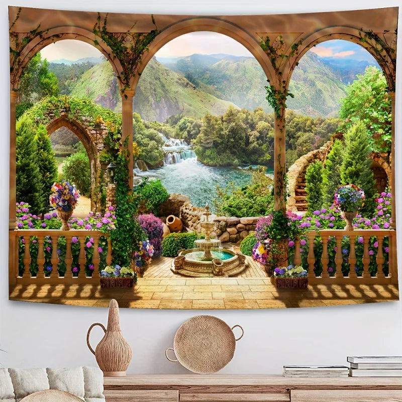 Window Illusion Relaxation Landscape Tapestry, Multi-Sizes