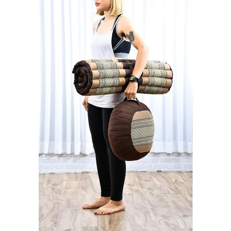 Meditation Set: Zafu Cushion  sitting mat of 28 x 28 inches (WxDxH) and a zen cushion of 14 x 14 x 8