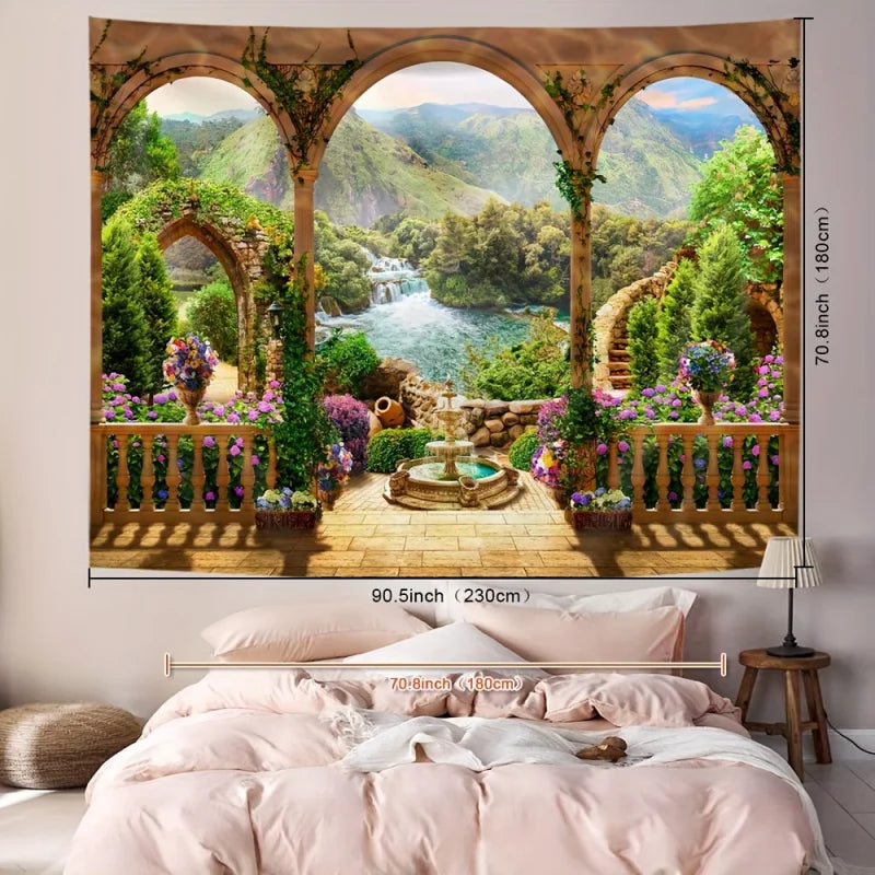 Window Illusion Relaxation Landscape Tapestry, Multi-Sizes