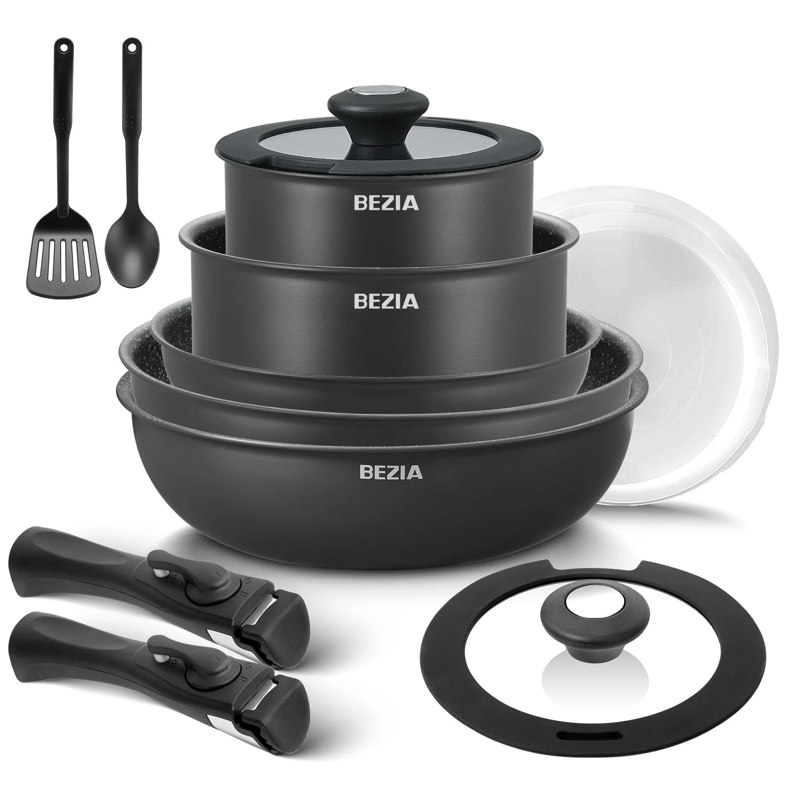 Induction Cookware Set 13 Pieces, Nonstick Pots and Pans Set with Removable Handles, Stackable Design for RV