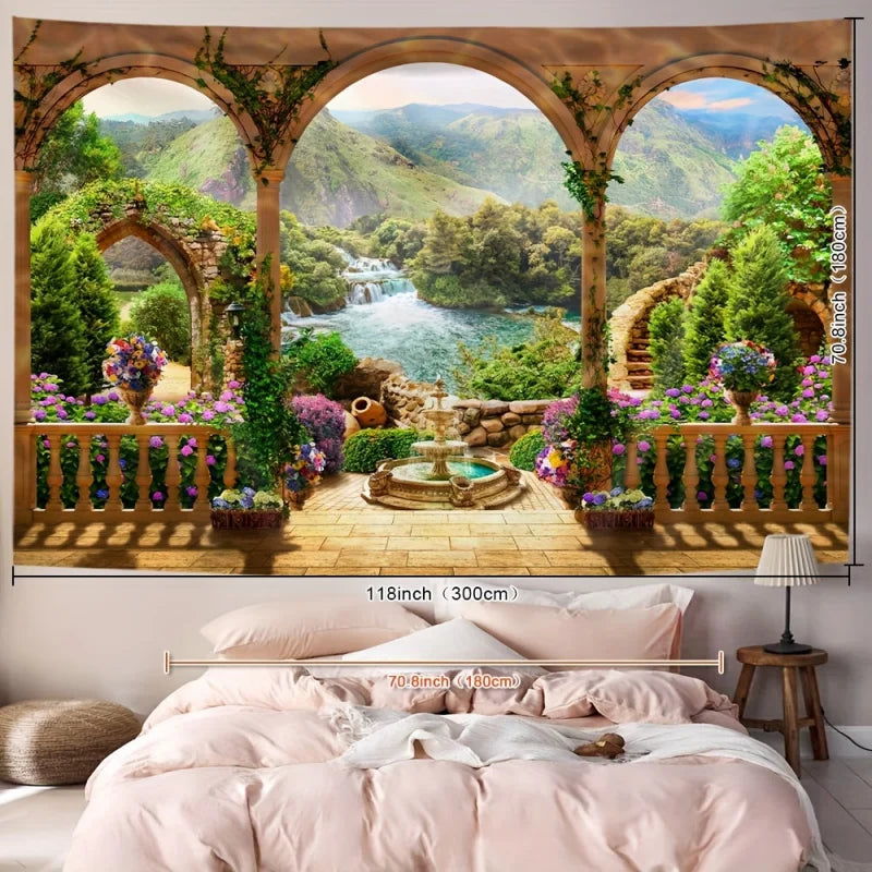 Window Illusion Relaxation Landscape Tapestry, Multi-Sizes