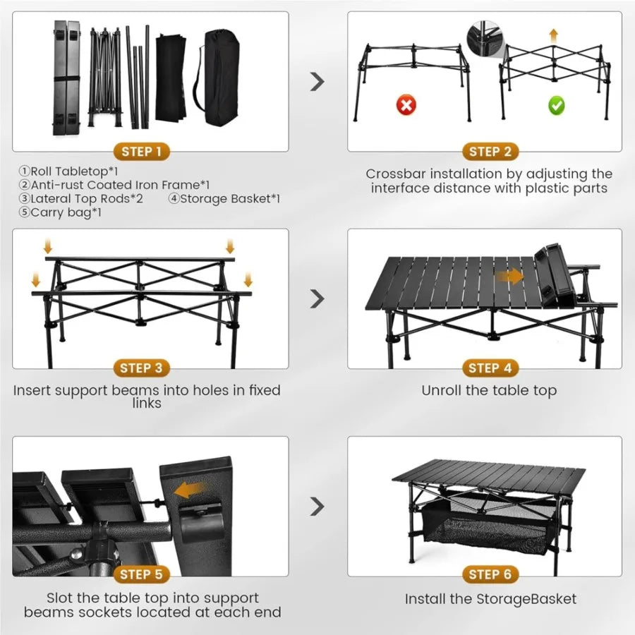 Folding Camping Table Rollup Ultra Compact Outdoor  with Large Storage and Carry Bag fo