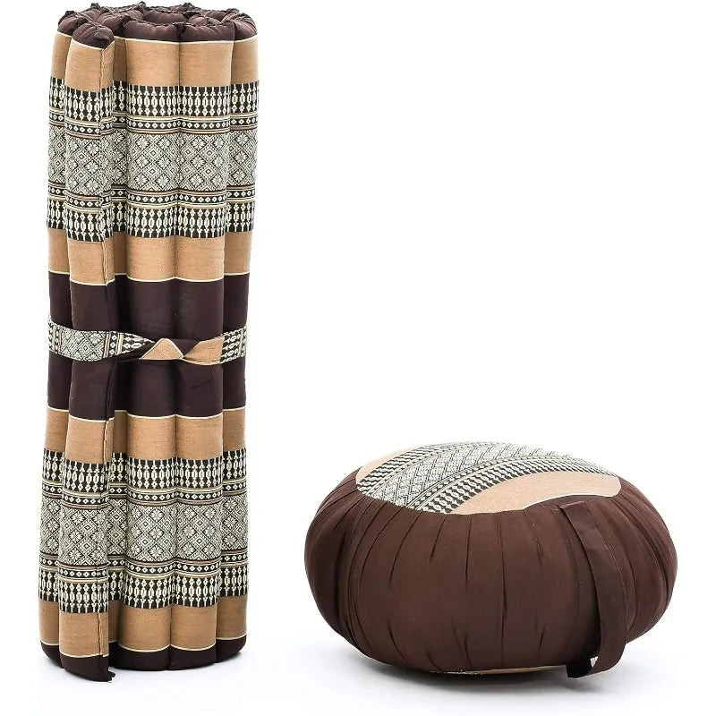 Meditation Set: Zafu Cushion  sitting mat of 28 x 28 inches (WxDxH) and a zen cushion of 14 x 14 x 8