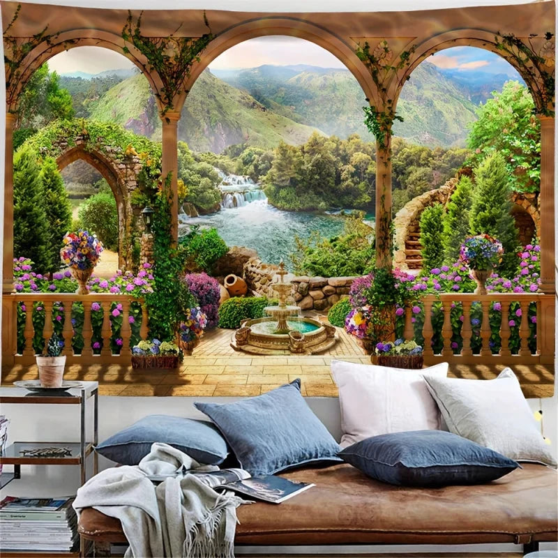 Window Illusion Relaxation Landscape Tapestry, Multi-Sizes