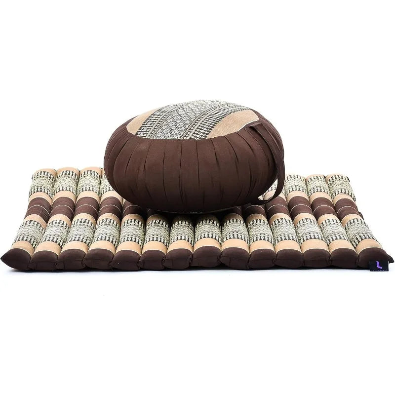 Meditation Set: Zafu Cushion  sitting mat of 28 x 28 inches (WxDxH) and a zen cushion of 14 x 14 x 8