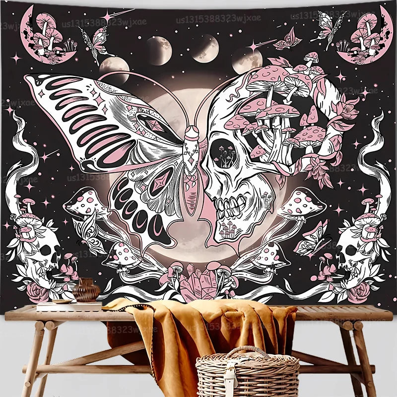 Gothic Butterfly Skull Tapestry, Multiple Sizes