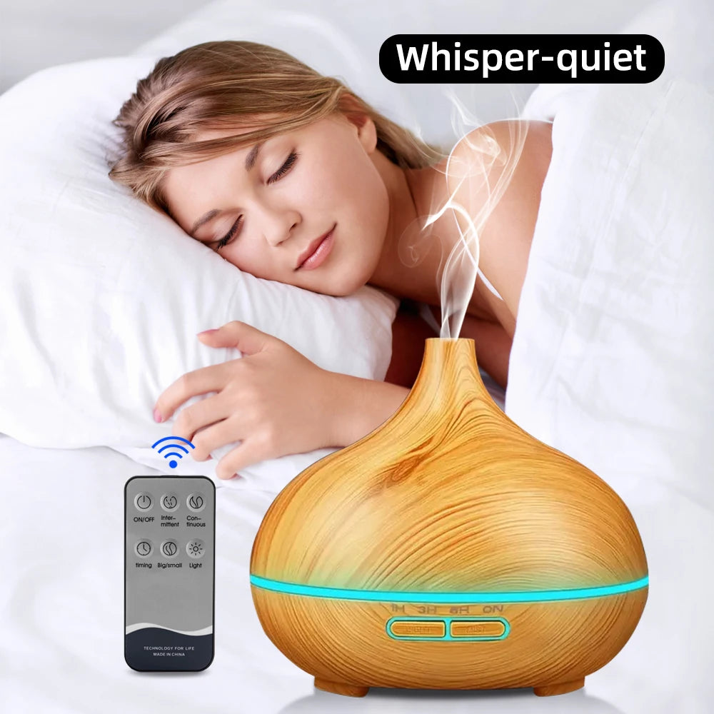 Wood Grain Aroma Diffuser with Remote Control & Timer  with 6 Oil Set