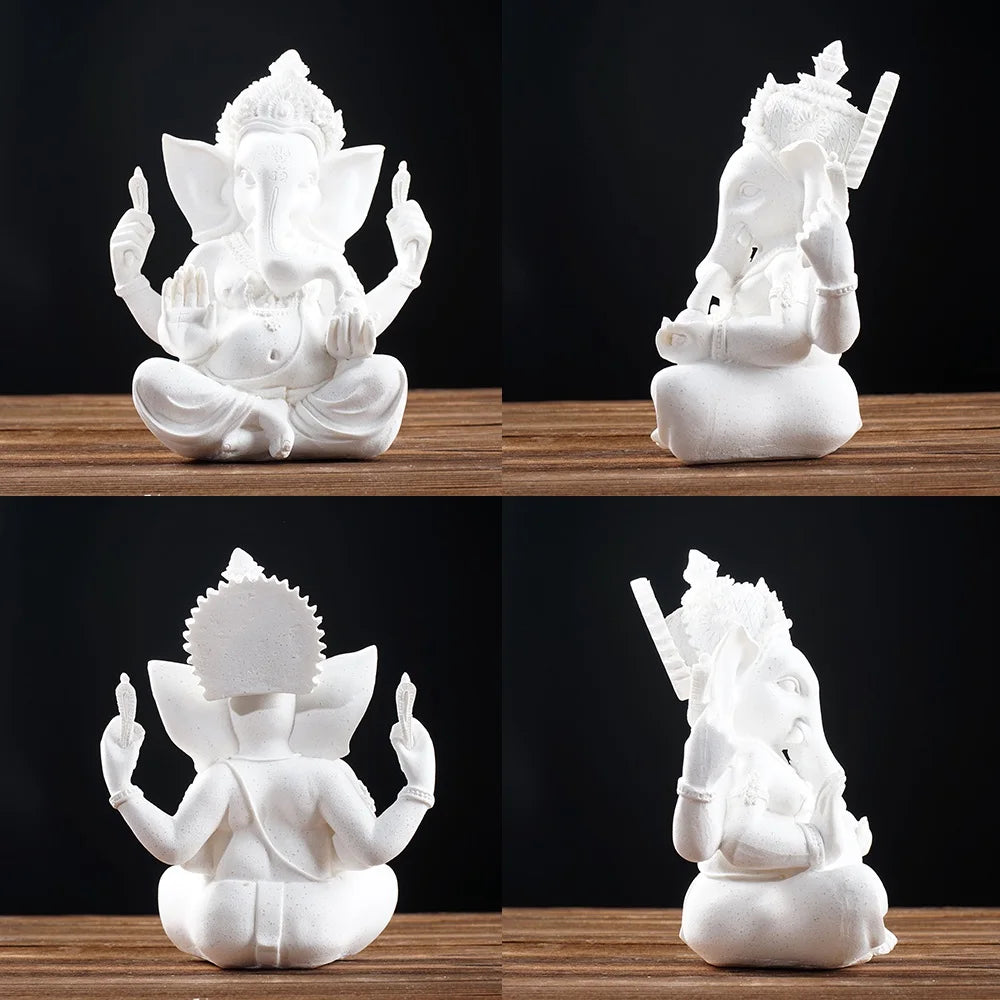 Ganesha Elephant God Statue in Sandstone or Resin (White). Perfect for meditation and home decor.
