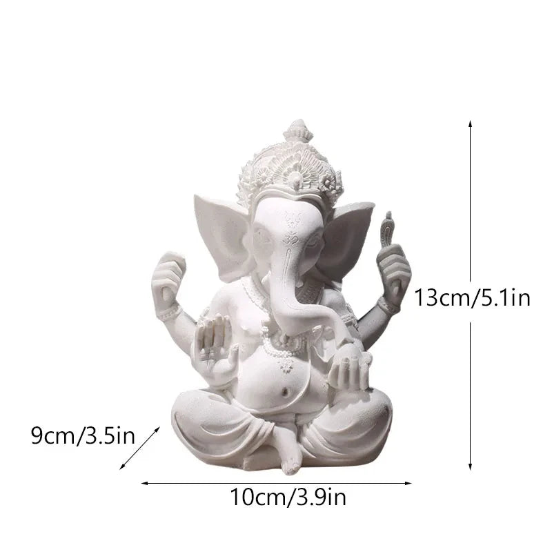 Ganesha Elephant God Statue in Sandstone or Resin (White). Perfect for meditation and home decor.