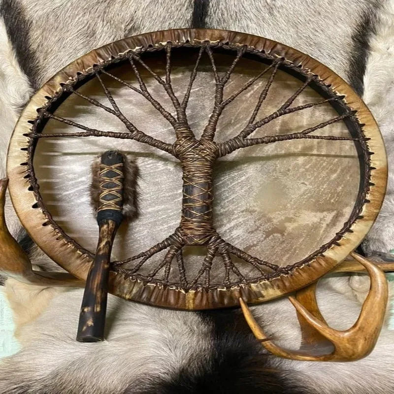 Shaman Drums 'Tree of life' Spirit Music Siberian Autumn Fountain Drum Wall Hanging Decoration Handmade Craft Wood Ornament