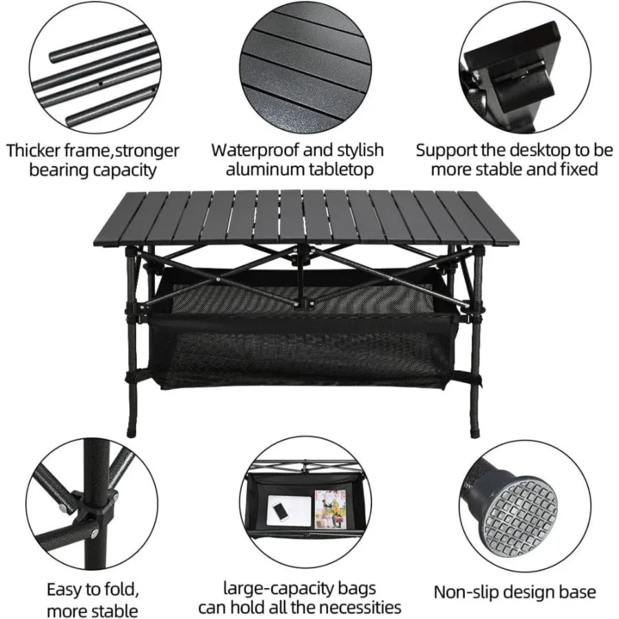 Folding Camping Table Rollup Ultra Compact Outdoor  with Large Storage and Carry Bag fo