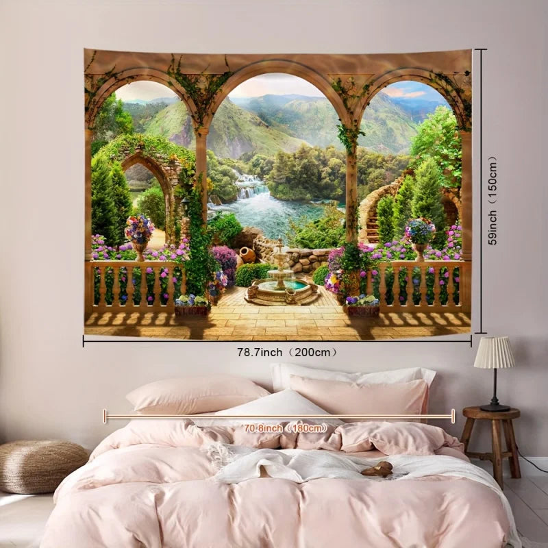 Window Illusion Relaxation Landscape Tapestry, Multi-Sizes