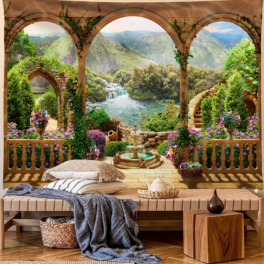 Window Illusion Relaxation Landscape Tapestry, Multi-Sizes